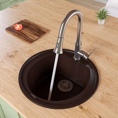 Chocolate 20 Drop-In Round Granite Composite Kitchen Prep Sink